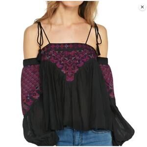 Free People Vacay Vibin' Cold Shoulder‎ Top Black, Pink, Purple, Size Small